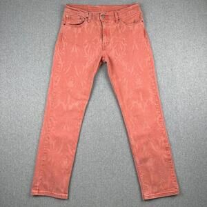Levi's 511 Jeans 33x30 Pink Slim Fit Straight Leg Denim Abstract Pattern Palm‎